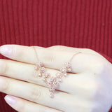 Purple Hollow Flower Fringed Chains Necklace 14K Rose Plated Pendant Charm