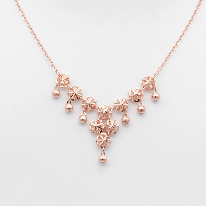 Purple Hollow Flower Fringed Chains Necklace 14K Rose Plated Pendant Charm