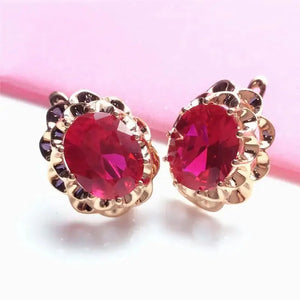 14K Rose Ruby Flowers Earrings Women Wedding Jewelry