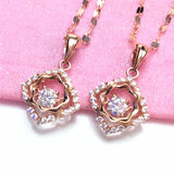 Purple Crystal Chain Necklace with 14K Rose Charm