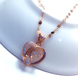 Purple Crystal Heart Necklace 14K Rose Pendant Jewelry