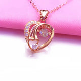14K Rose Heart Necklace with Purple Inlaid Crystal for Women