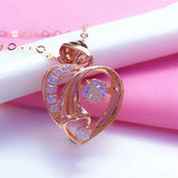14K Rose Heart Necklace with Purple Inlaid Crystal for Women