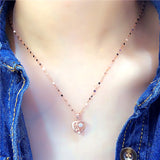 14K Rose Gold Hollow Heart Necklace with Purple Crystal for Women