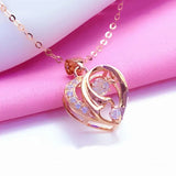 14K Rose Heart Necklace with Purple Inlaid Crystal for Women