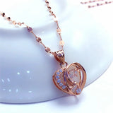 14K Rose Gold Hollow Heart Necklace with Purple Crystal for Women