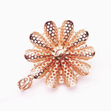 Purple Crystal Flower Pendant Necklace 14K Rose Gold Romantic Wedding Jewelry