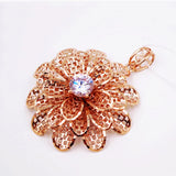 Purple Crystal Flower Pendant Necklace 14K Rose Gold Romantic Wedding Jewelry