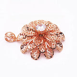 Purple Crystal Flower Pendant Necklace 14K Rose Gold Romantic Wedding Jewelry