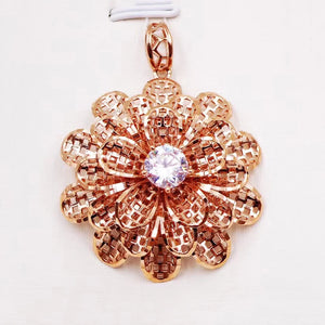Purple Crystal Flower Pendant Necklace 14K Rose Gold Romantic Wedding Jewelry