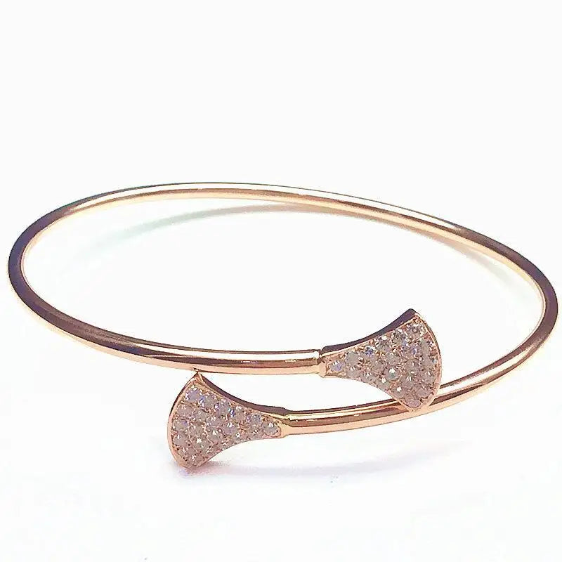 14K Rose Gold Triangle Bracelet with Purple Inlaid Crystal for Women
