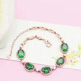 Purple Inlaid Crystal Green Gemstone Bracelet 14K Rose Plated