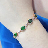 Purple Crystal Oval Green Gemstone Bracelet 14K Rose Plated Wedding Jewelry