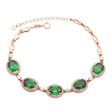 Purple Crystal Oval Green Gemstone Bracelet 14K Rose Plated