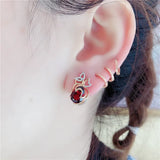 Purple Geometric Water Drop Ruby Earrings 14K Rose Plated Butterfly Jewelry