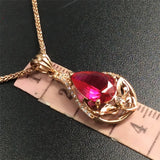 14K Rose Ruby Pendant Necklace for Women Wedding Jewelry