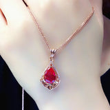14K Rose Gold Geometric Water Drop Ruby Pendant Necklace