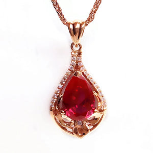 14K Rose Gold Geometric Water Drop Ruby Pendant Necklace