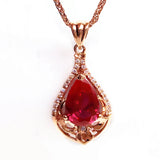 14K Rose Gold Geometric Water Drop Ruby Pendant Necklace