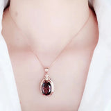 Purple Inlaid Oval Ruby Necklace 14K Rose Plated Wedding Jewelry