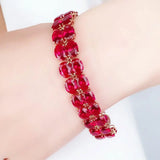 Purple Oval Ruby String Bracelet for Women 14K Rose Plated