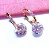 Purple Inlaid Round Gemstone Earrings 14K Rose Jewelry for Women