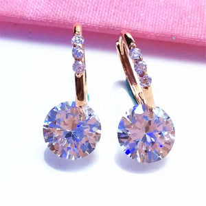 Purple Inlaid Round Gemstone Earrings 14K Rose Jewelry for Women