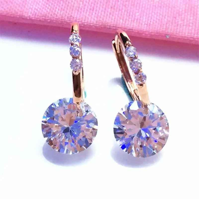 Purple Inlaid Round Gemstone Earrings 14K Rose Jewelry for Women