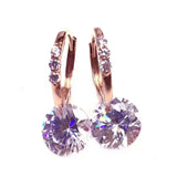 Purple Inlaid Round Gemstone Earrings 14K Rose Jewelry for Women