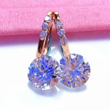 Purple Inlaid Round Gemstone Earrings 14K Rose Jewelry for Women