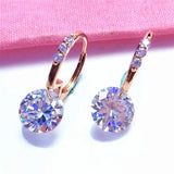 Purple Inlaid Round Gemstone Earrings 14K Rose Jewelry for Women