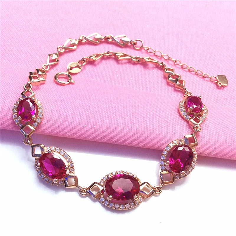Purple Inlaid Ruby Bracelet 14K Rose Bangles Women Wedding Jewelry