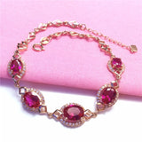 Purple Inlaid Ruby Bracelet 14K Rose Bangles Women Wedding Jewelry