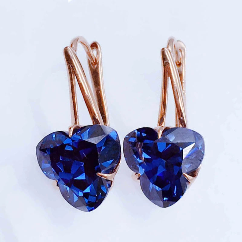 Geometric Punk Sapphire Earrings, 14K Rose Wedding Jewelry
