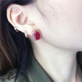 Purple Hollow Ruby Earrings 14K Rose Ear Studs Palace Jewelry