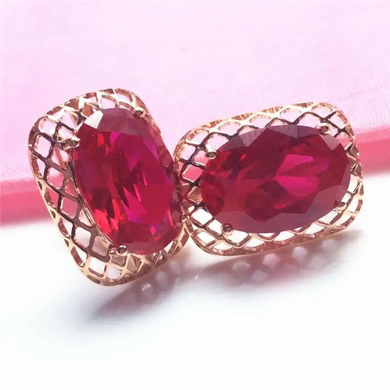 Purple Hollow Ruby Earrings 14K Rose Ear Studs Palace Jewelry