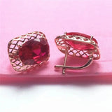 Purple Hollow Ruby Earrings 14K Rose Ear Studs Palace Jewelry