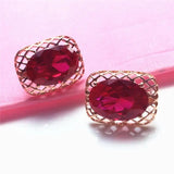 Purple Hollow Ruby Earrings 14K Rose Ear Studs Palace Jewelry
