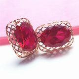 Purple Hollow Ruby Earrings 14K Rose Ear Studs Palace Jewelry