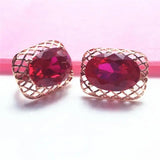 Purple Hollow Ruby Earrings 14K Rose Ear Studs Palace Jewelry