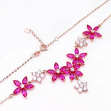 Purple Ruby Flower Choker Necklace 14k Rose Plated Wedding Jewelry