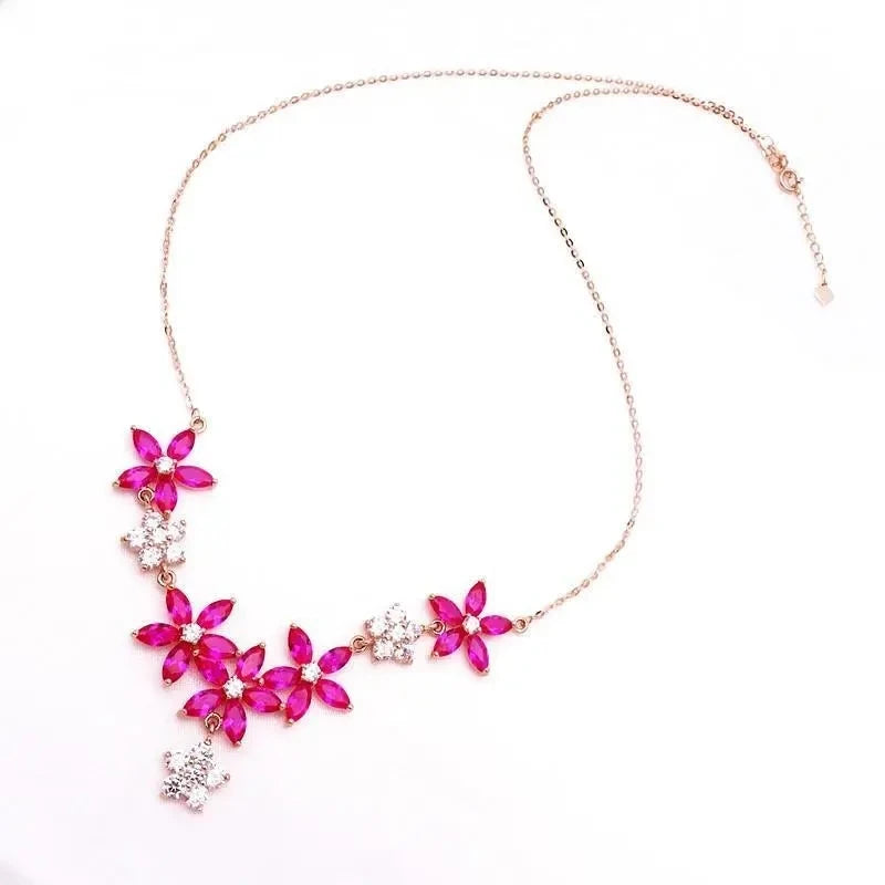 Purple Ruby Flower Choker Necklace 14k Rose Plated Wedding Jewelry