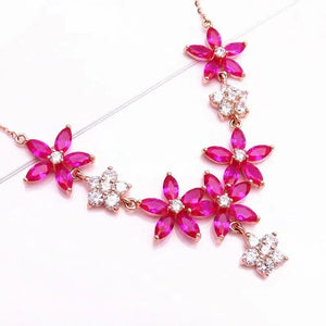 Purple Ruby Flower Choker Necklace 14k Rose Plated Wedding Jewelry