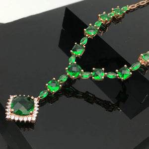 14K Rose Plated Emerald Necklace for Women