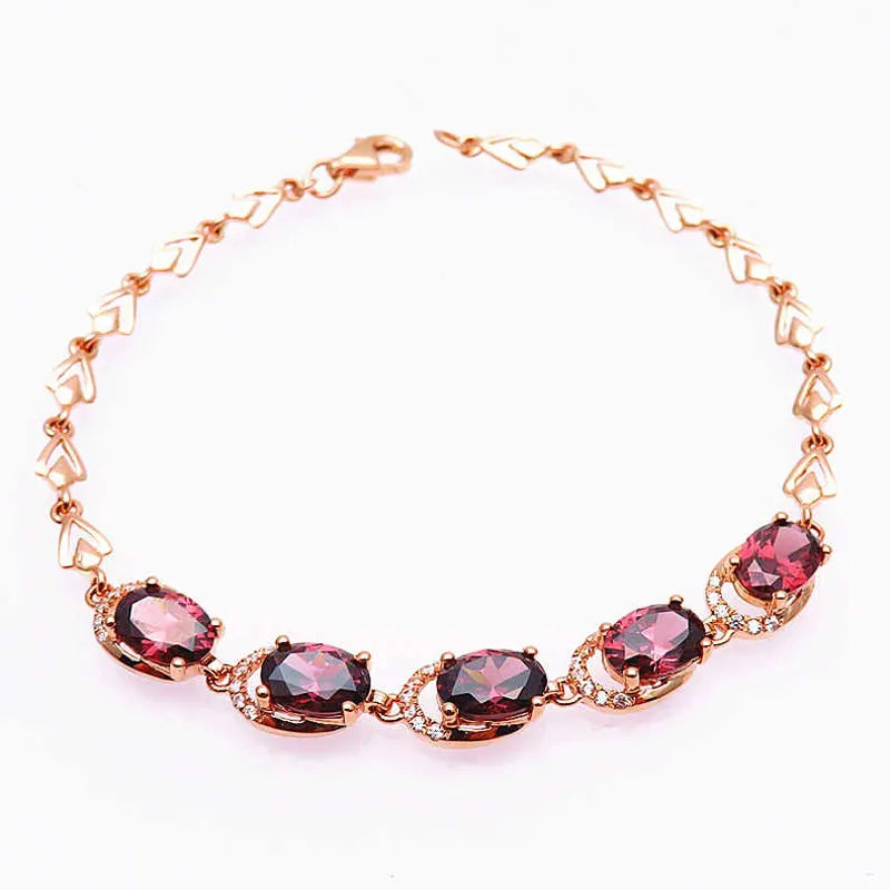Purple Ruby Crystal Bracelet 14K Rose Charm Jewelry