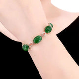 14K Rose Plated Green Chalcedony Charm Bracelet Ethnic Jewelry