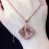 14K Rose Plated Purple Necklace with Rhombus Pendant