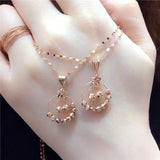 Double Beaded Star Pendant Necklace 14K Rose Light Wedding Jewelry