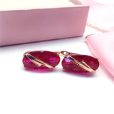 Purple Inlaid Oval Ruby Ear Buckle Earrings 14k Rose Plated Jewelry