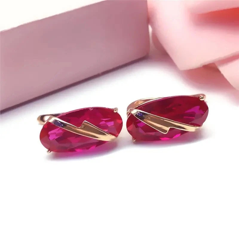 Purple Inlaid Oval Ruby Ear Buckle Earrings 14k Rose Plated Jewelry